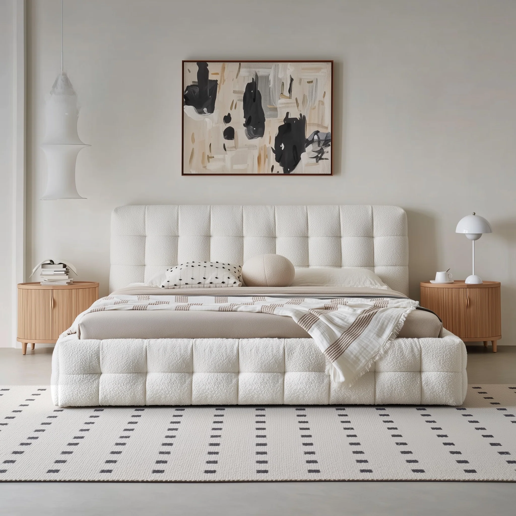 Cream Puff Boucle Bed Contemporary Upholstered Platform Bed Frame for Bedroom Comfort and Style - Image 2
